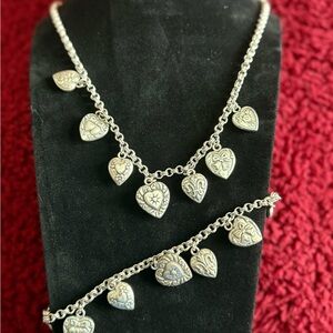 Silver Heart Charm Necklace and Bracelet Set